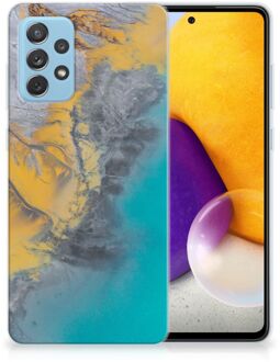 B2Ctelecom Leuk Hoesje Samsung Galaxy A72 Telefoonhoesje Marble Blue Gold