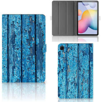 B2Ctelecom Leuk Hoesje Samsung Galaxy Tab S6 Lite Cover met Standaard Personaliseren Wood Blue