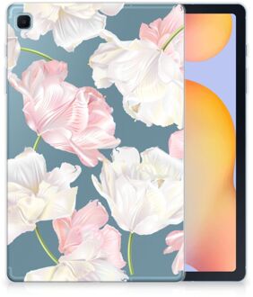 B2Ctelecom Leuk Hoesje Samsung Galaxy Tab S6 Lite Cover Mooie Bloemen met doorzichte zijkanten