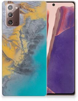 B2Ctelecom Leuk Hoesje Samsung Note 20 Telefoonhoesje Marble Blue Gold