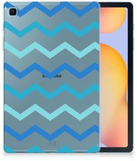 B2Ctelecom Leuk Siliconen Hoes Samsung Galaxy Tab S6 Lite Cover Zigzag Blauw met doorzichte zijkanten