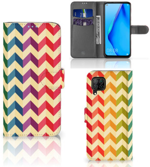 B2Ctelecom Leuk Telefoonhoesje Huawei P40 Lite Smartphone Hoesje Zigzag Color