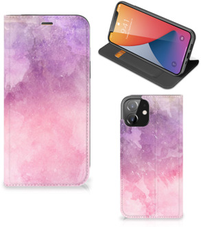 B2Ctelecom Leuk Telefoonhoesje iPhone 12 | iPhone 12 Pro Bookcase Cover Pink Purple Paint