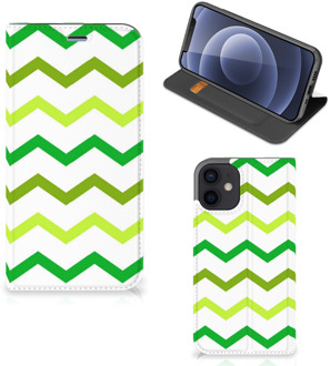 B2Ctelecom Leuk Telefoonhoesje iPhone 12 Mini Bookcase Zigzag Groen