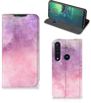 B2Ctelecom Leuk Telefoonhoesje Motorola G8 Plus Bookcase Cover Pink Purple Paint