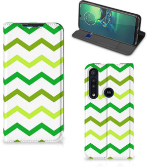 B2Ctelecom Leuk Telefoonhoesje Motorola G8 Plus Bookcase Zigzag Groen