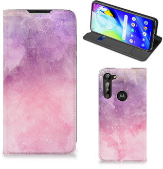 B2Ctelecom Leuk Telefoonhoesje Motorola Moto G8 Power Bookcase Cover Pink Purple Paint