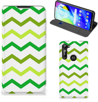 B2Ctelecom Leuk Telefoonhoesje Motorola Moto G8 Power Bookcase Zigzag Groen