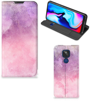 B2Ctelecom Leuk Telefoonhoesje Motorola Moto G9 Play Bookcase Cover Pink Purple Paint