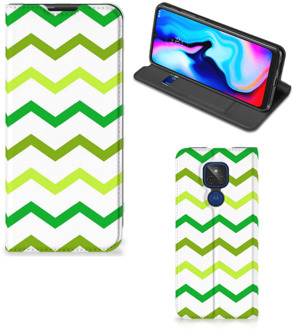 B2Ctelecom Leuk Telefoonhoesje Motorola Moto G9 Play Bookcase Zigzag Groen