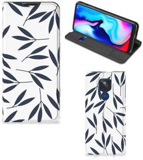 B2Ctelecom Leuk Telefoonhoesje Motorola Moto G9 Play Smart Cover Leaves Blue