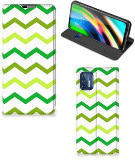 B2Ctelecom Leuk Telefoonhoesje Motorola Moto G9 Plus Bookcase Zigzag Groen