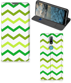 B2Ctelecom Leuk Telefoonhoesje Nokia 2.4 Bookcase Zigzag Groen