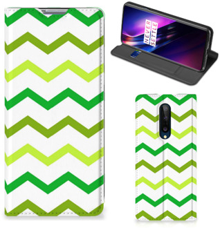 B2Ctelecom Leuk Telefoonhoesje OnePlus 8 Bookcase Zigzag Groen