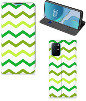 B2Ctelecom Leuk Telefoonhoesje OnePlus 8T Bookcase Zigzag Groen