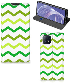 B2Ctelecom Leuk Telefoonhoesje OPPO A73 5G Bookcase Zigzag Groen