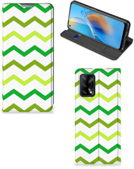 B2Ctelecom Leuk Telefoonhoesje OPPO A74 4G Bookcase Zigzag Groen