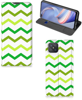 B2Ctelecom Leuk Telefoonhoesje OPPO Reno4 Z 5G Bookcase Zigzag Groen