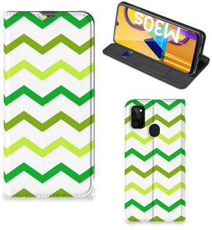 B2Ctelecom Leuk Telefoonhoesje Samsung Galaxy M21 Bookcase Zigzag Groen