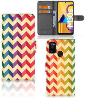 B2Ctelecom Leuk Telefoonhoesje Samsung Galaxy M21 Smartphone Hoesje Zigzag Color