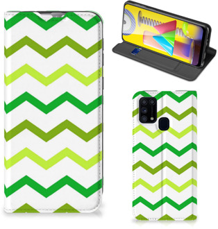 B2Ctelecom Leuk Telefoonhoesje Samsung Galaxy M31 Bookcase Zigzag Groen