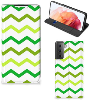 B2Ctelecom Leuk Telefoonhoesje Samsung Galaxy S21 Bookcase Zigzag Groen