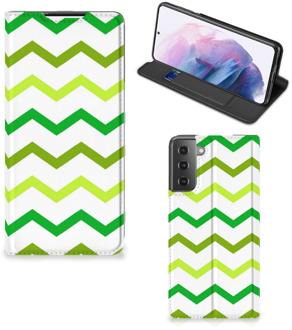 B2Ctelecom Leuk Telefoonhoesje Samsung Galaxy S21 Plus Bookcase Zigzag Groen