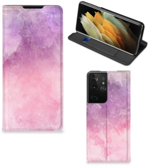 B2Ctelecom Leuk Telefoonhoesje Samsung Galaxy S21 Ultra Bookcase Cover Pink Purple Paint