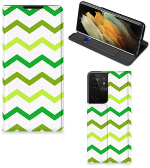 B2Ctelecom Leuk Telefoonhoesje Samsung Galaxy S21 Ultra Bookcase Zigzag Groen