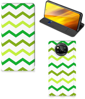 B2Ctelecom Leuk Telefoonhoesje Xiaomi Poco X3 Bookcase Zigzag Groen