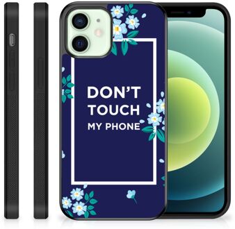 B2Ctelecom Leuk TPU Back Case iPhone 12 Mini Telefoon Hoesje met Zwarte rand Flowers Blue Don't Touch My Phone