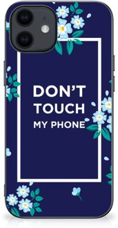 B2Ctelecom Leuk TPU Back Case iPhone 12 Pro | 12 (6.1") Telefoon Hoesje met Zwarte rand Flowers Blue Don't Touch My Phone