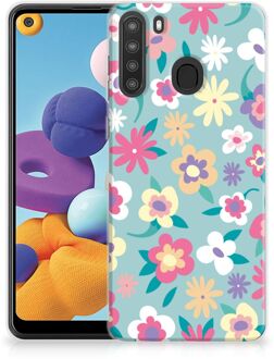 B2Ctelecom Leuk TPU Back Case Samsung Galaxy A21 GSM Hoesje met Tekst Flower Power