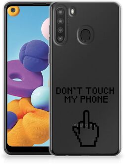 B2Ctelecom Leuk TPU Back Case Samsung Galaxy A21 Hoesje Finger Don't Touch My Phone