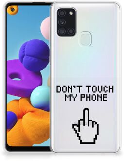 B2Ctelecom Leuk TPU Back Case Samsung Galaxy A21s Hoesje Finger Don't Touch My Phone