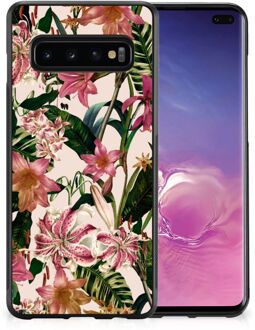 B2Ctelecom Leuk TPU Back Case Samsung Galaxy S10+ Telefoon Hoesje met Zwarte rand Bloemen