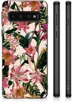 B2Ctelecom Leuk TPU Back Case Samsung Galaxy S10 Telefoon Hoesje met Zwarte rand Bloemen