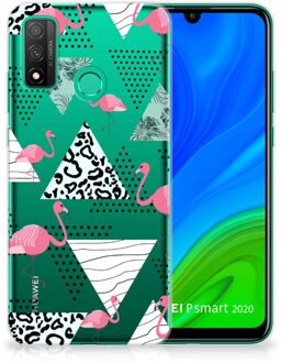 B2Ctelecom Leuk TPU Back Cover Huawei P Smart 2020 GSM Hoesje Doorzichtig Flamingo Triangle