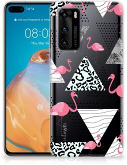 B2Ctelecom Leuk TPU Back Cover Huawei P40 GSM Hoesje Doorzichtig Flamingo Triangle