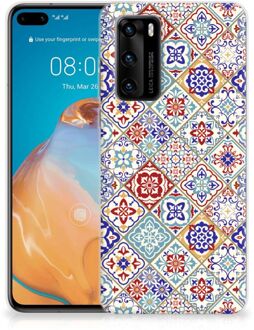 B2Ctelecom Leuk TPU Back Cover Huawei P40 Hoesje Tegels Kleur