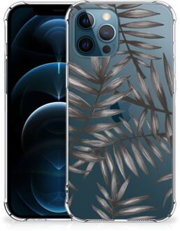 B2Ctelecom Leuk TPU Back Cover iPhone 12 | 12 Pro Telefoonhoesje  met doorzichtige rand Leaves Grey