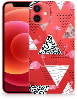 B2Ctelecom Leuk TPU Back Cover iPhone 12 Mini GSM Hoesje Doorzichtig Flamingo Triangle