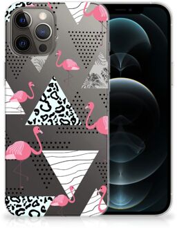 B2Ctelecom Leuk TPU Back Cover iPhone 12 Pro Max GSM Hoesje Doorzichtig Flamingo Triangle