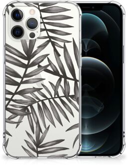 B2Ctelecom Leuk TPU Back Cover iPhone 12 Pro Max Telefoonhoesje  met doorzichtige rand Leaves Grey