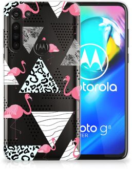 B2Ctelecom Leuk TPU Back Cover Motorola Moto G8 Power GSM Hoesje Doorzichtig Flamingo Triangle