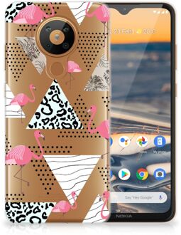 B2Ctelecom Leuk TPU Back Cover Nokia 5.3 GSM Hoesje Doorzichtig Flamingo Triangle