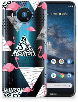 B2Ctelecom Leuk TPU Back Cover Nokia 8.3 GSM Hoesje Doorzichtig Flamingo Triangle