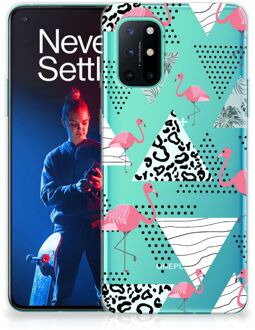 B2Ctelecom Leuk TPU Back Cover OnePlus 8T GSM Hoesje Doorzichtig Flamingo Triangle