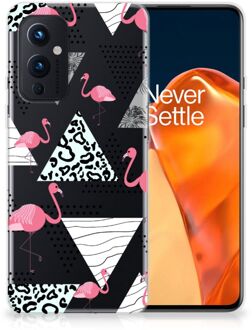 B2Ctelecom Leuk TPU Back Cover OnePlus 9 GSM Hoesje Doorzichtig Flamingo Triangle