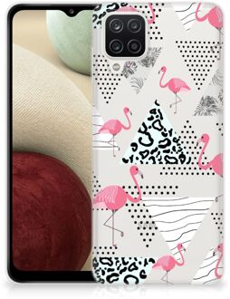 B2Ctelecom Leuk TPU Back Cover Samsung Galaxy A12 GSM Hoesje Doorzichtig Flamingo Triangle